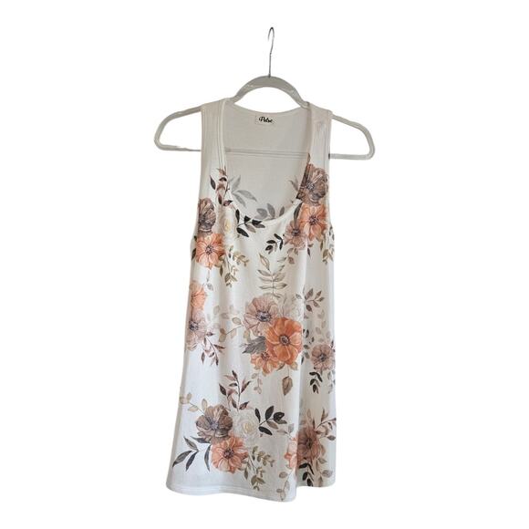 Pulse Womens XL Tank Top White Floral Scoop Neck USA Soft - Picture 1 of 7